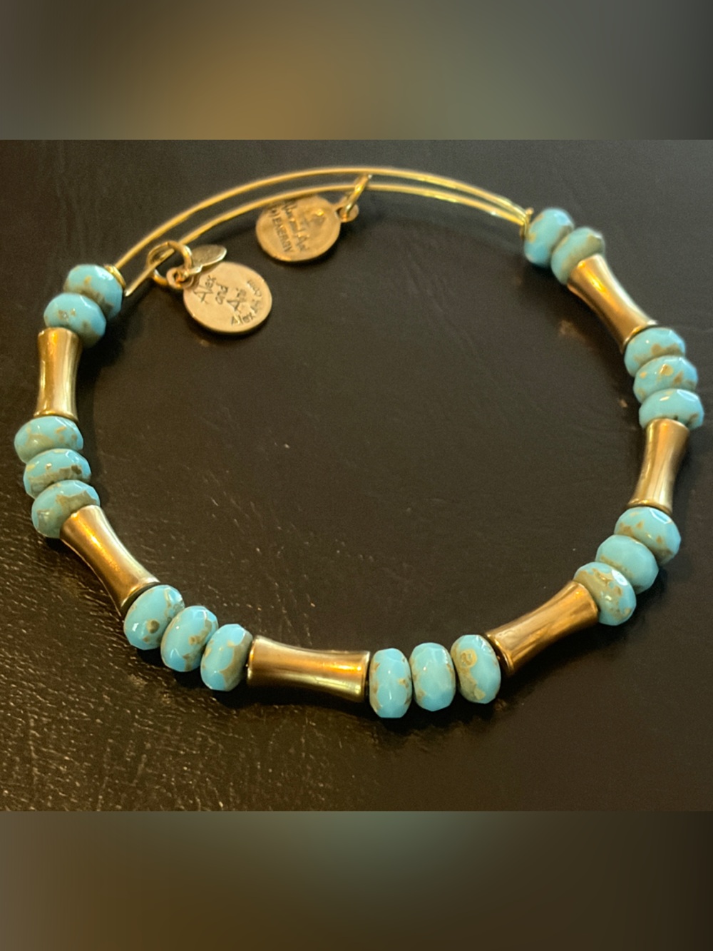 Alex and Ani Turquoise Bead and Gold-Tone Tube Expandable Bracelet - Picture 4 of 4
